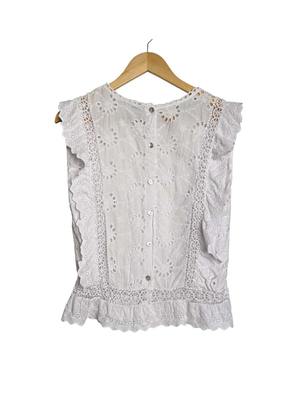 Lungo L’Arno Broderie Angleaise Eyelet Blouse Size Small White Sleeveless Italy - Picture 11 of 15